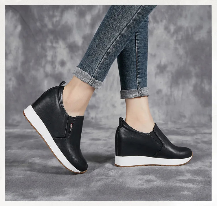 Fujin 7cm Genuine Leather Synthetic Boot Women Fashion Ankle Platform Wedge Heels Pumps Autumn Spring Sexy Hidden Heels Boots