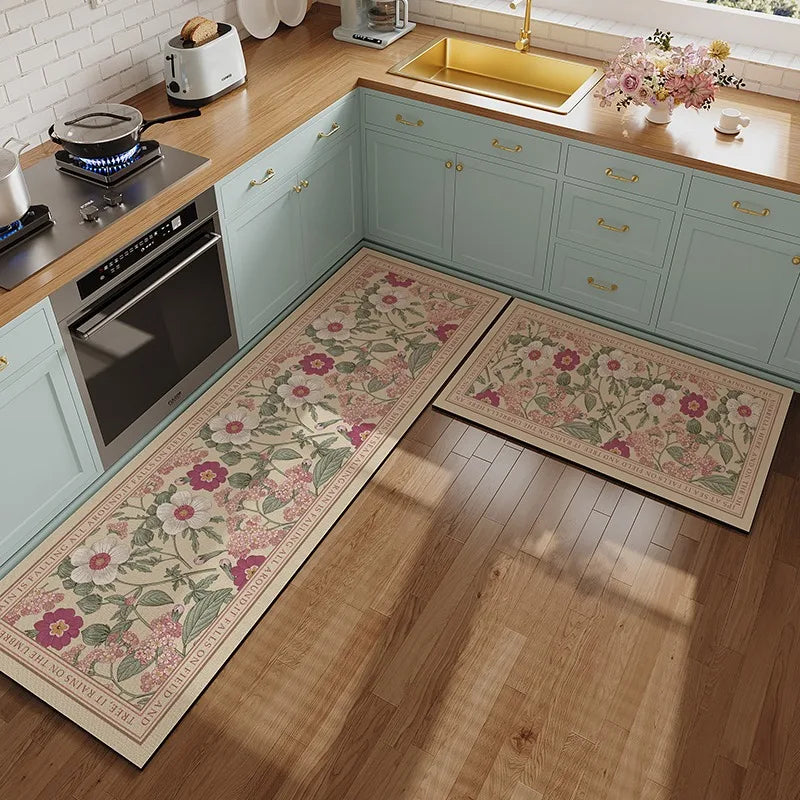 Kitchen Floor Mat Pvc Leather Waterproof Carpet Oil-proof Floral Rug Home Decoration Long Foot Mats Alfombra De Cocina 주방매트