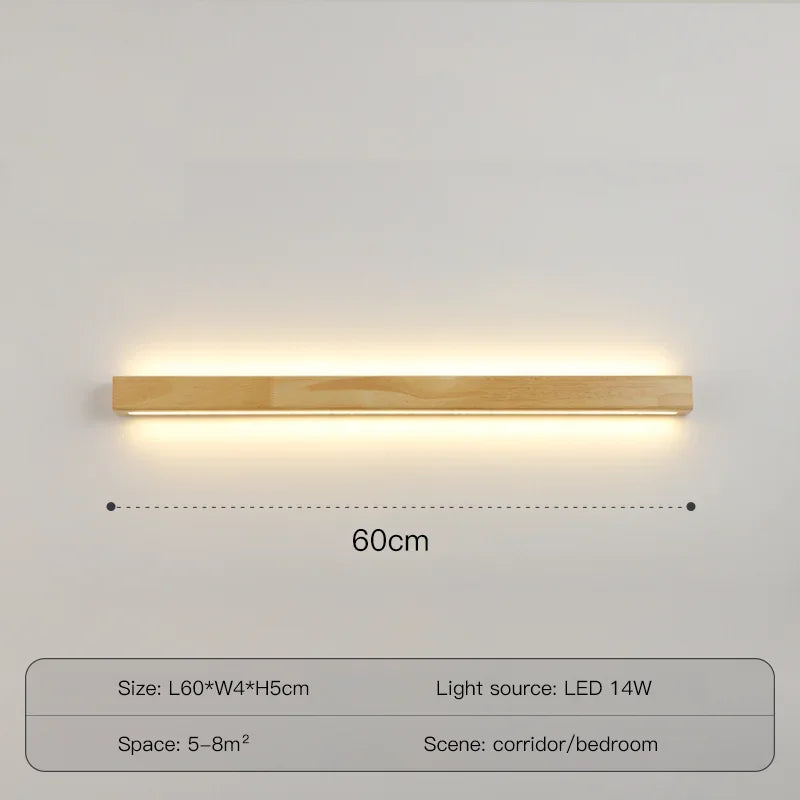 Simple Solid Wood Wall Lamp LED Long Strip Lamp Living Room Background Wall Corridor Balcony Bedroom Bedside Lighting Decoration