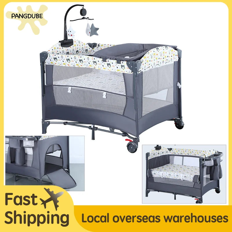 PANGDUBE Multifunctional Baby Crib 0 to 3 Years Old Newborn Baby Bed 104*76cm Cribs with Changing Table,Playpen,Co-sleeping Bed