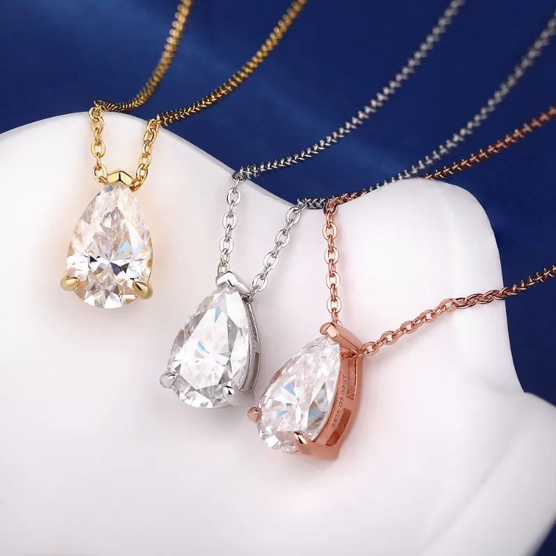 1-5CT Pear Cut D VVS1 Moissanite Necklace 100% S925 Silver 18k Gold Plated Single Diamond Women's Pendant Necklace Fine Jewelry