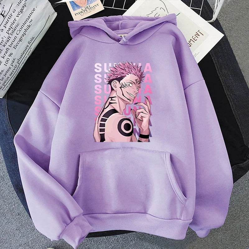 Fashion Unisex Hoodies Anime Ryomen Sukuna Printed Hooded Seatshirts Streetwear Casual Pullover Tops - AIAZ