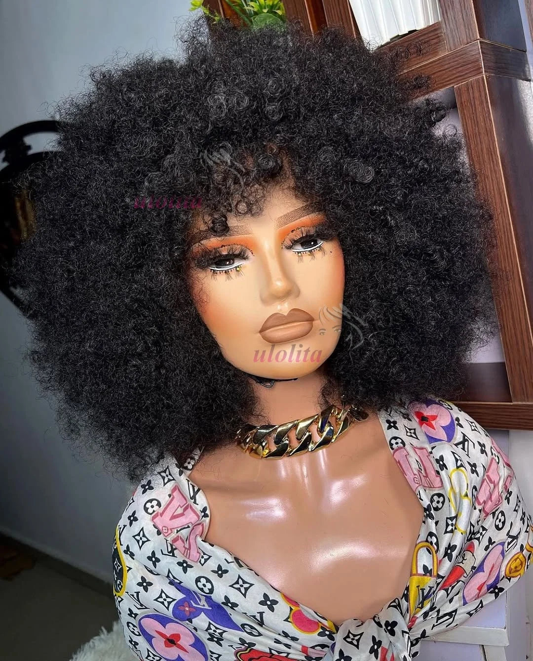MongolianAfro Kinky Curly 100% Human Hair Fluffy Explosive Head Wig Full Machine Made High Quality Wig For Black Women Daily Use
