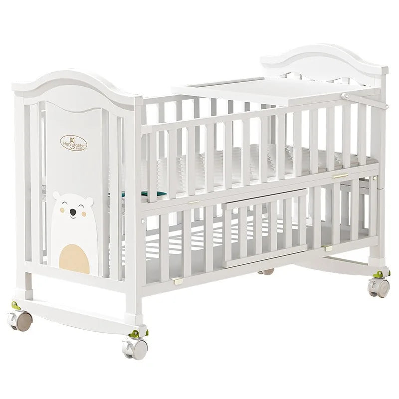 Crib solid wood European style movable baby bb newborn multi-functional cradle children's splicing large bed