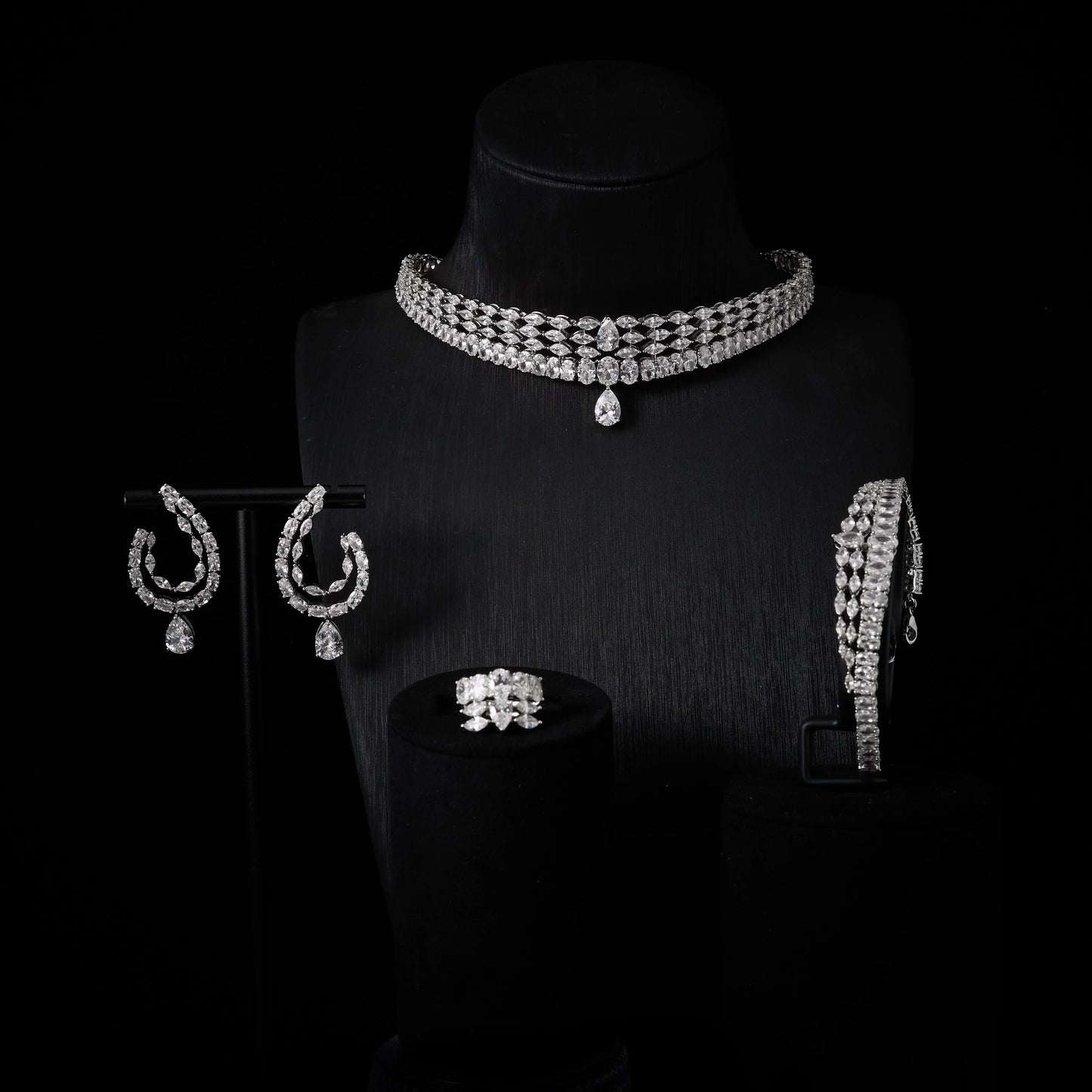 00044 Choker Necklace Sets for Women Cubic Zirconia Bridal Jewellery Set Dubai Saudi Party Engagement Accessory