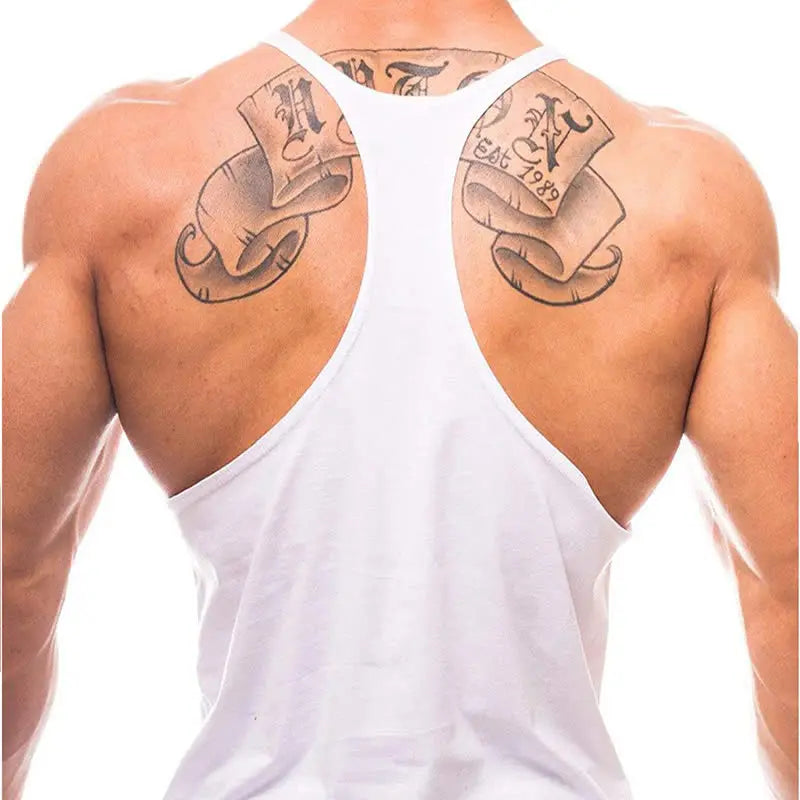 2025 - Men's Cotton Y-Back Vest "Lift Heavy Repeat" Graphic - Breathable Sleeveless for Gym Bodybuilding & Fitness