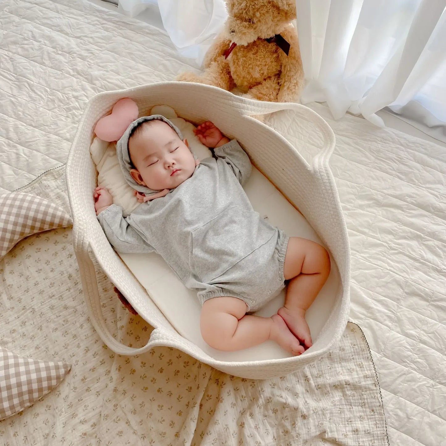 Ins Newborn Hand Basket Cotton Rope Woven Crib Baby Cradle Portable Outdoor Sleeping Infant Accessories Photography Props Gifts