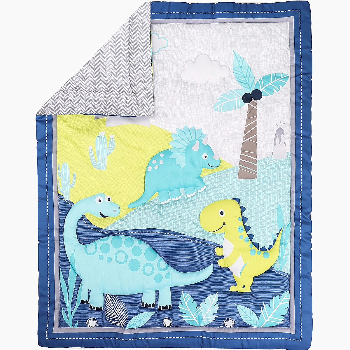 Toddler Comforter Set For Boys Girls Reversible Dinosaur Crib Bed Sets-Comforter, Fitted Sheet,Flat Sheet,Pillowcase