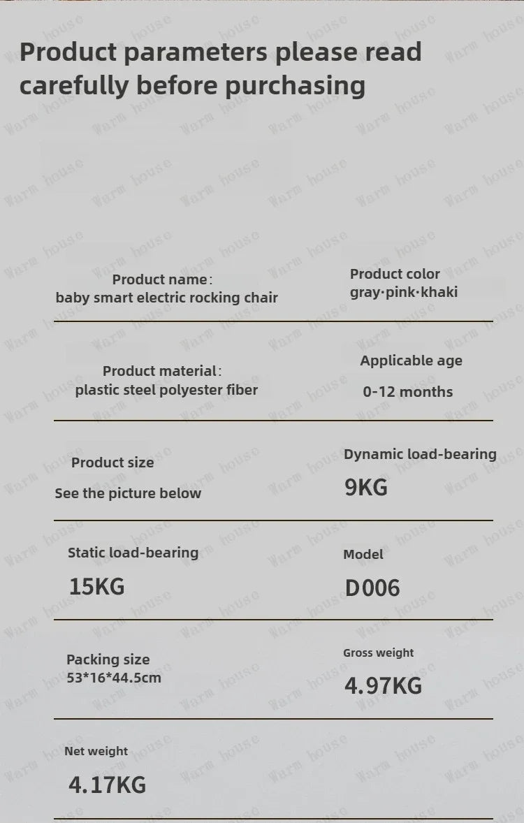 Baby Electric Rocking Chair Baby Electric Sleeping Basket Cooting Smart Rocking Chair for Children Electric Baby Swing