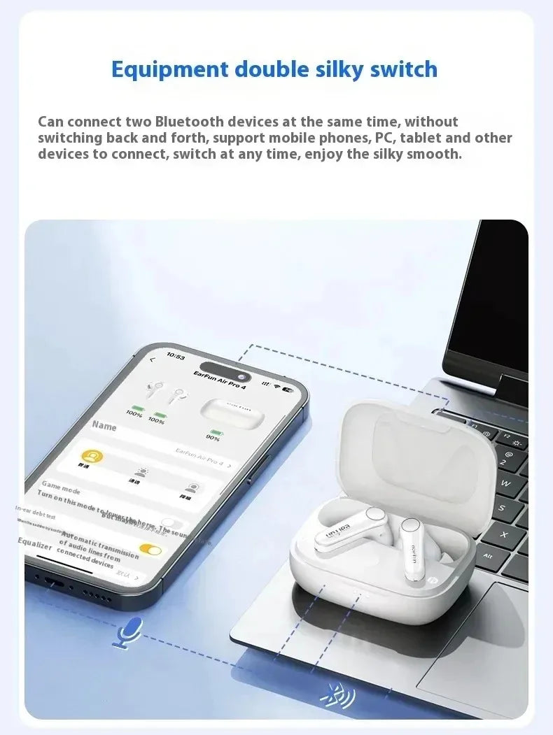EarFun Air Pro4 Bluetooth Earphone HI-FI Active Noise Reduction IPX5 Waterproof Dynamic Diaphragm Ergonomics Gamer Earbuds