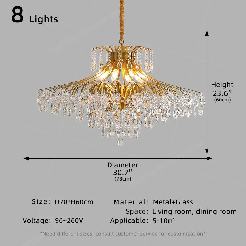 Hall Chandelier Crystal Living Room Pendant Light Minimalist Iron Art Hanging Lamp for Dining Table Lighting Ceiling Chandelier