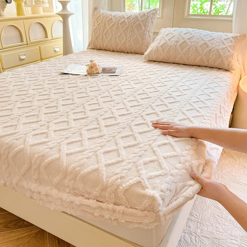 2025 new solid color Tafu fleece fitted sheet household mattress protective cover non-slip single piece no pillowcase