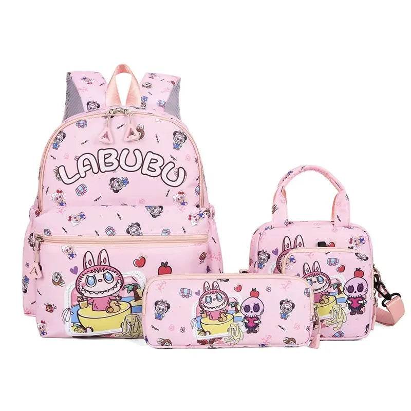 4Pcs School Bag Set For Elementary School Students Cartoon Printed Hello Kitty Kuromi Junior High School Backpack With Pen Bag - AIAZ