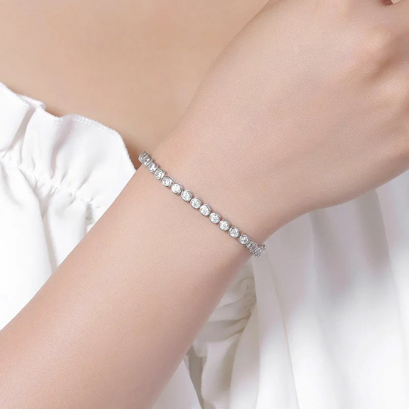 EWYA Luxury Bubble 2/3mm D Color Full Moissanite Tennis Necklace for Women S925 Silver Plated 18K Diamond Neck Chain Necklaces