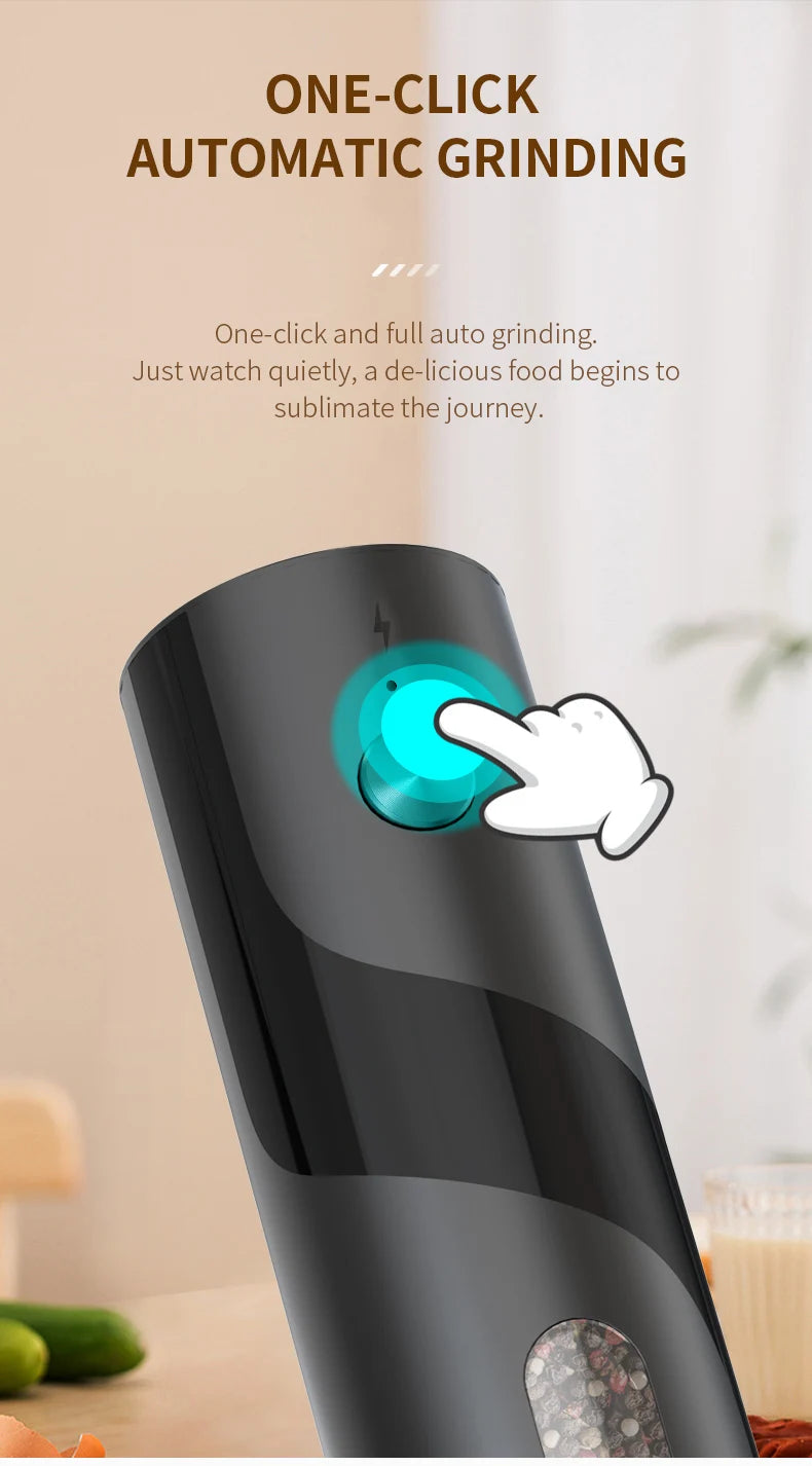 110ml Rechargeable Electric Salt and Pepper Grinder Shakers USB Automatic Djustable Coarseness Spice Mills for Kitchen Gadgets