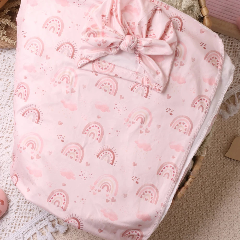Ylsteed Newborn Receiving Photography Swaddle Blanket with Bow Turban Hat Infant Photography Props New born Photoshooting Wraps