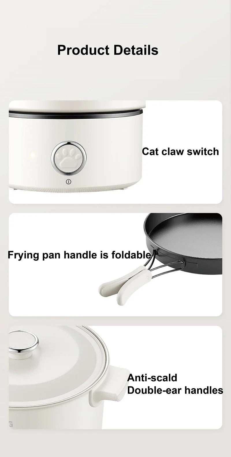 110V 220V Electric Cooking Pot 2L Folding Hotpot Multicooker Fried Pan Rice Cooker Dual Voltage Electric Skillet For Travel