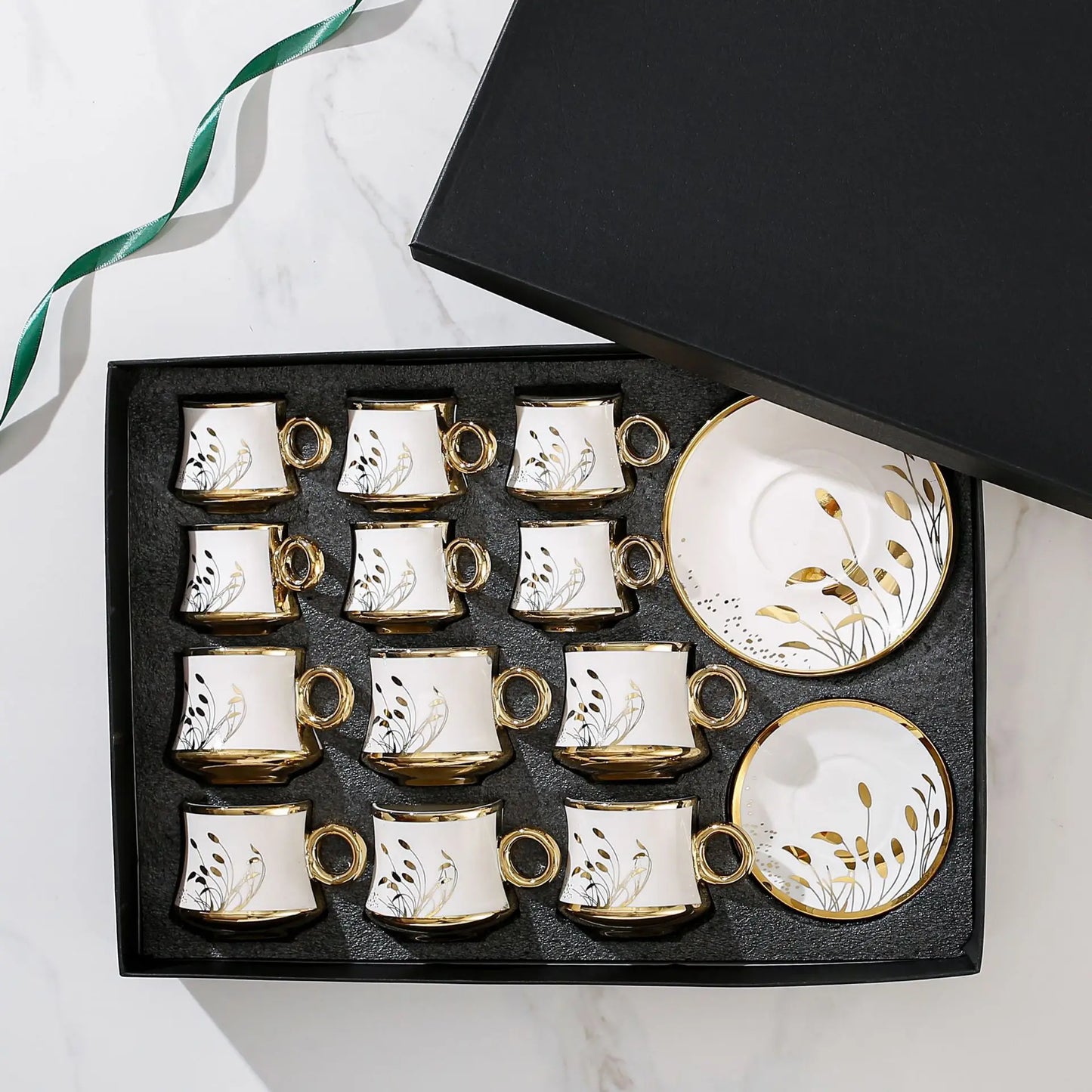 Fashionable European style ceramic coffee cup gold-plated 12 cup dish ceramic cup coffee cup 24 piece set gift box