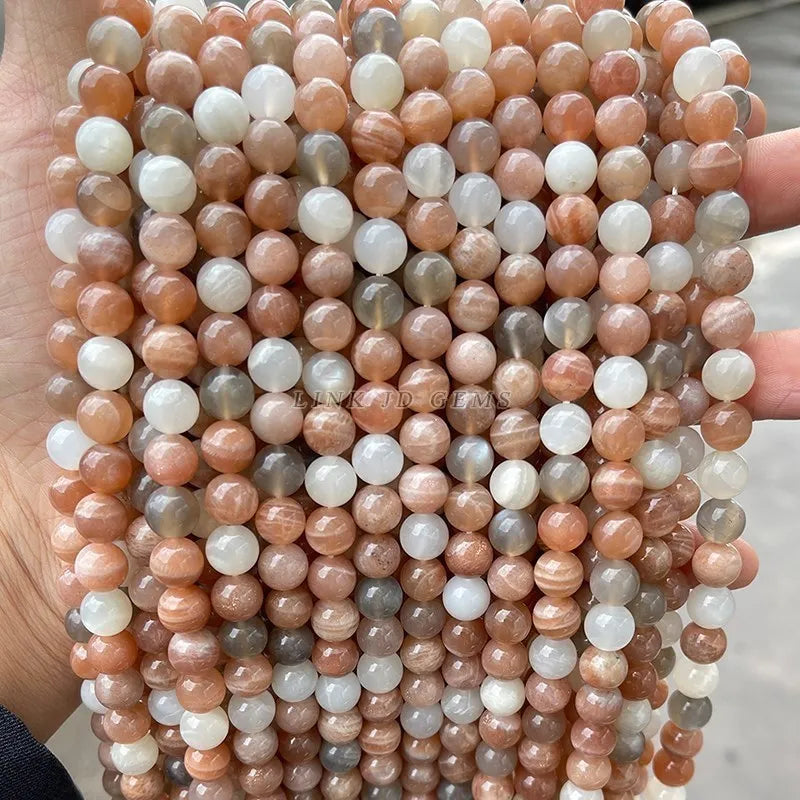 Natural Black Sunstone Moonstone Beads Round Loose Spacer Gems Charm Bead For Jewelry Making DIY Bracelet Necklace Accessories