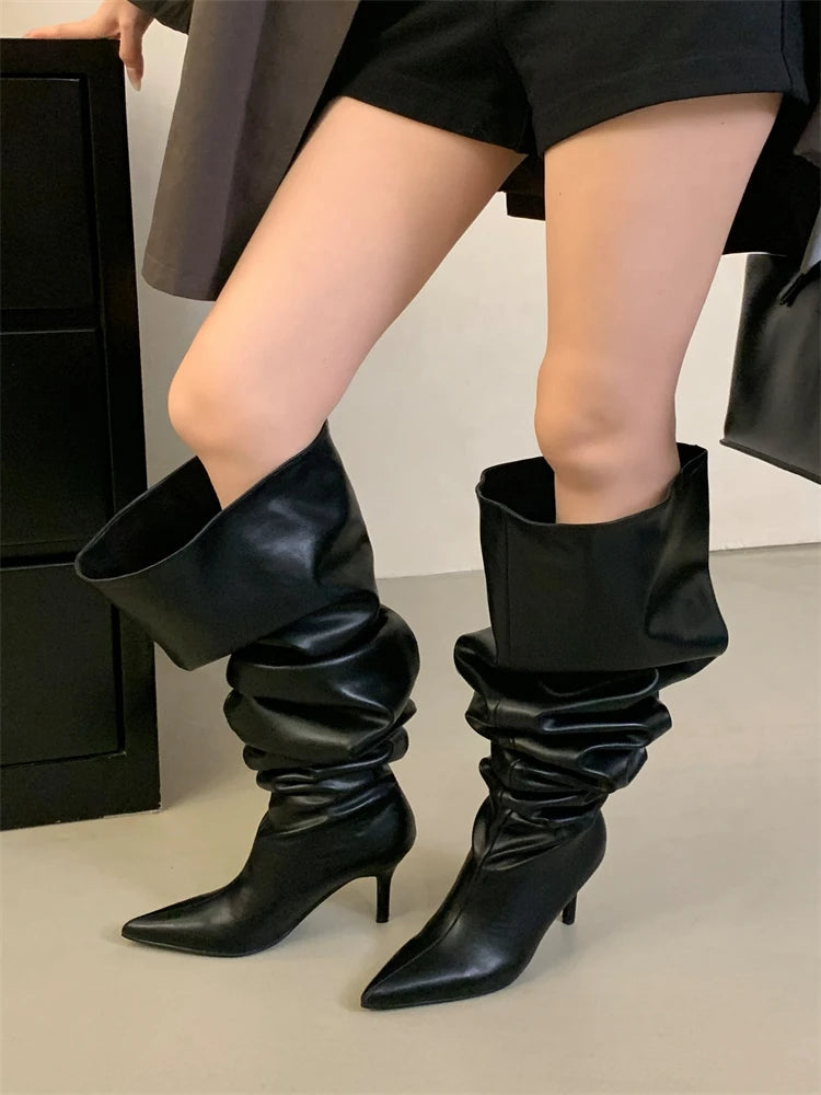 Eilyken Winter Pointed Toe Women Over The Knee Boots Sexy Thin Heels Stripper Thigh High Booties Shoes Zapatos De Mujer
