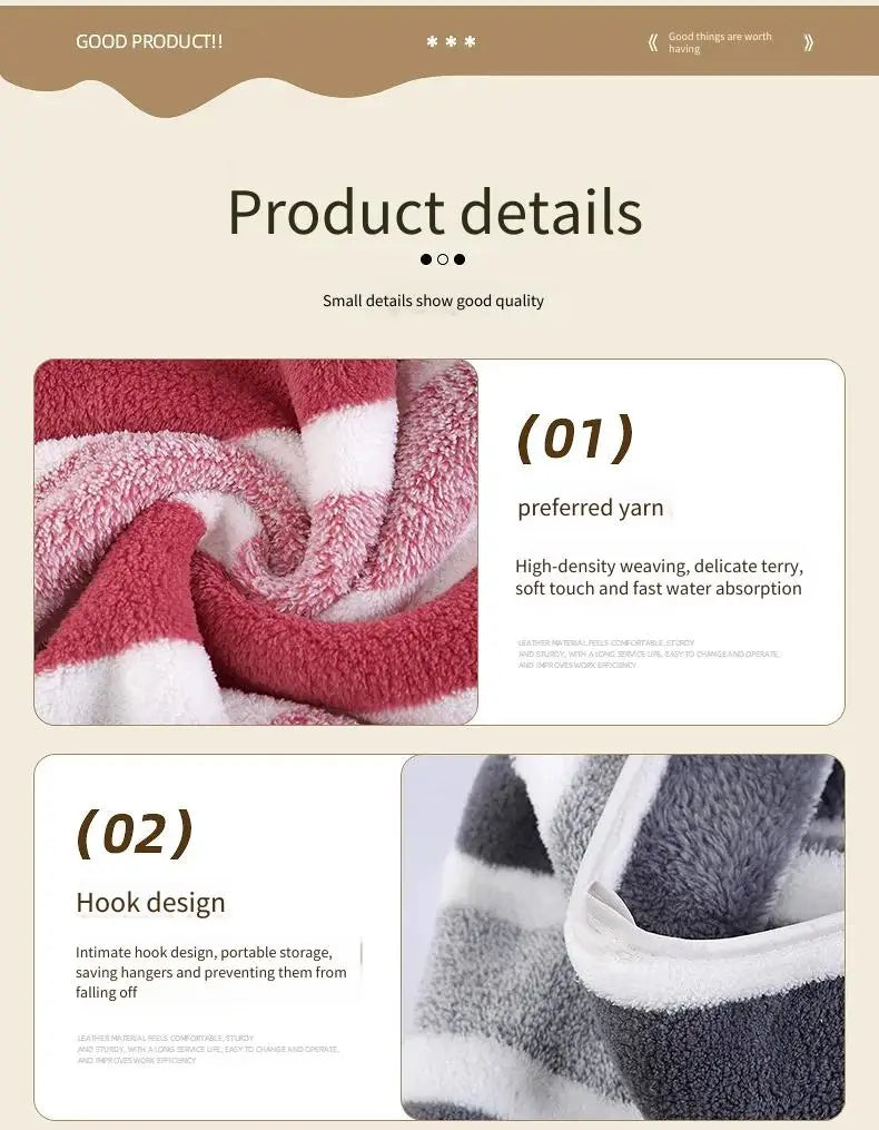 2PCS Thickened Absorbent Bath Towel Striped Pattern Towel Set Soft Face Towel for Home Bathroom Spa Quick Drying Microfiber