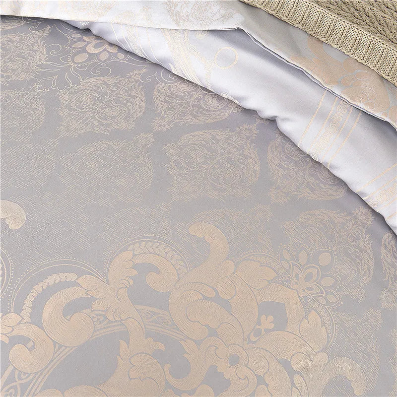 Sliver Gold Luxury Silk Satin Jacquard duvet cover bedding set queen king size Embroidery bed set bed sheet/Fitted sheet set