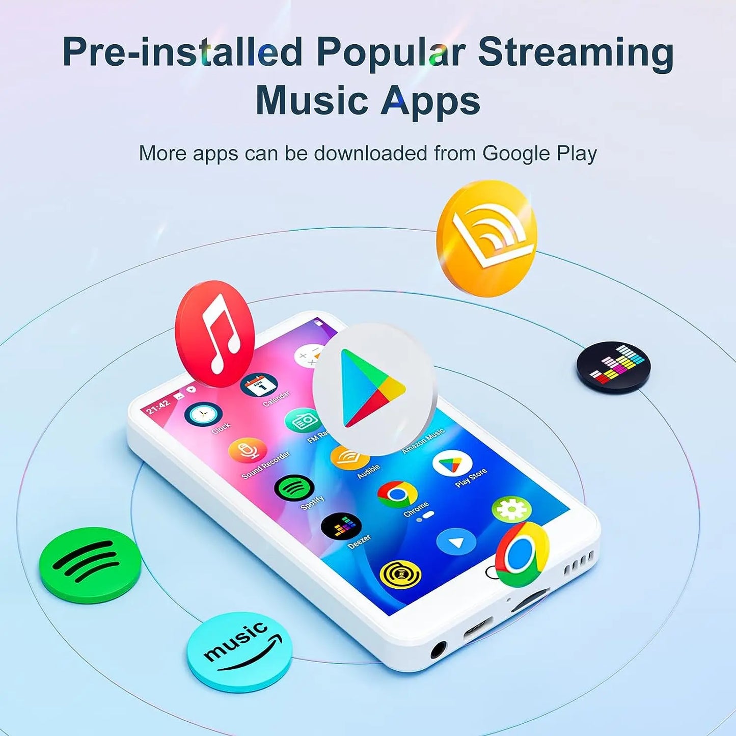 MECHEN MP3 Player Android 9.0 with Bluetooth and WiFi,MP3 MP4 Player with Spotify,Audible,Pandora, Up to 512 GB (White)