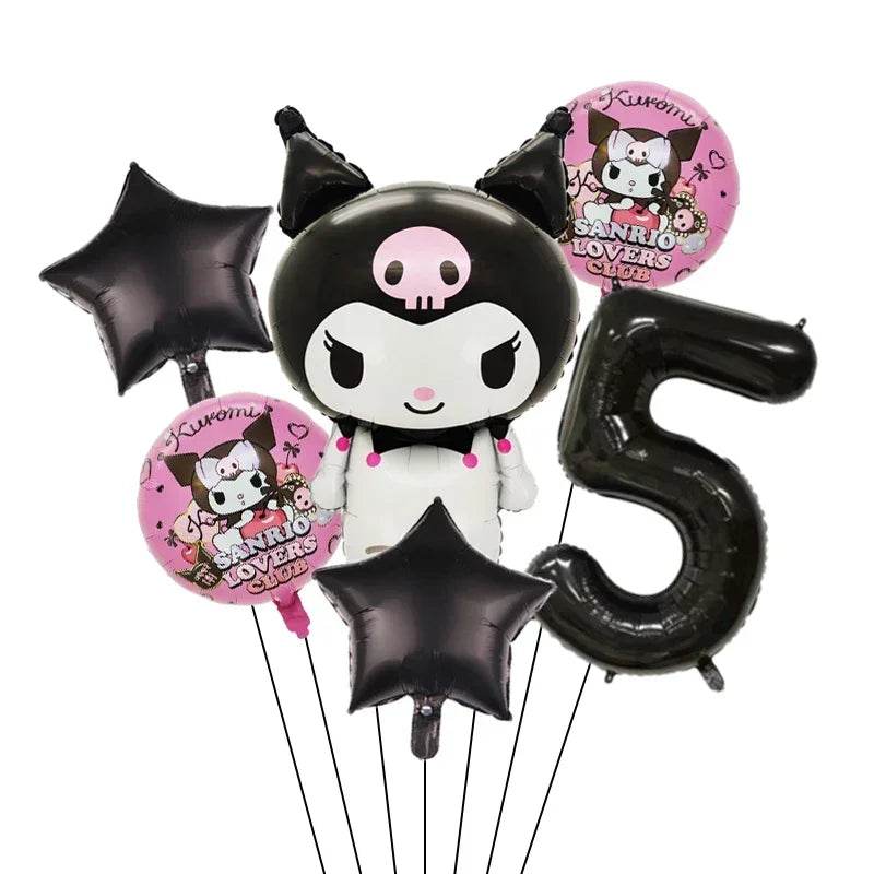 6pcs Cartoon Sanrio Cute Kuromi My Melody Cinnamoroll Foil Balloon 32 inch Number Set Children's Birthday Party Decorative Toys - AIAZ