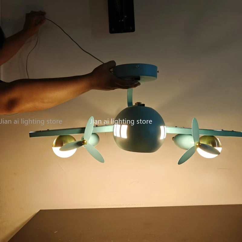 JIANKEXING Bedroom Lights Children's Room Lights Luxury Creative Cartoons Airplanes Chandeliers Modern Minimalist Boys Girls