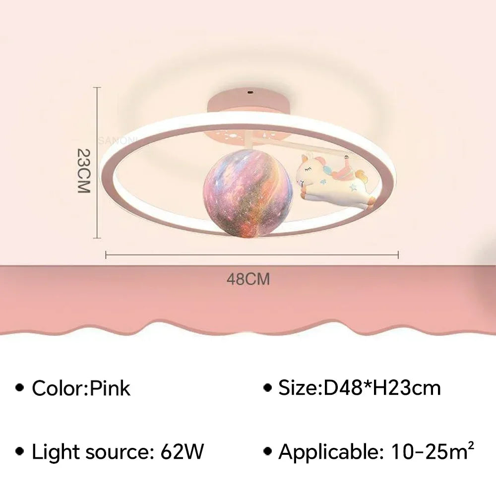 Cartoon Unicorn Bedroom Light Creative Astronaut Pendant Light Simple Children's Room Light Eye Protection Stepless Dimming
