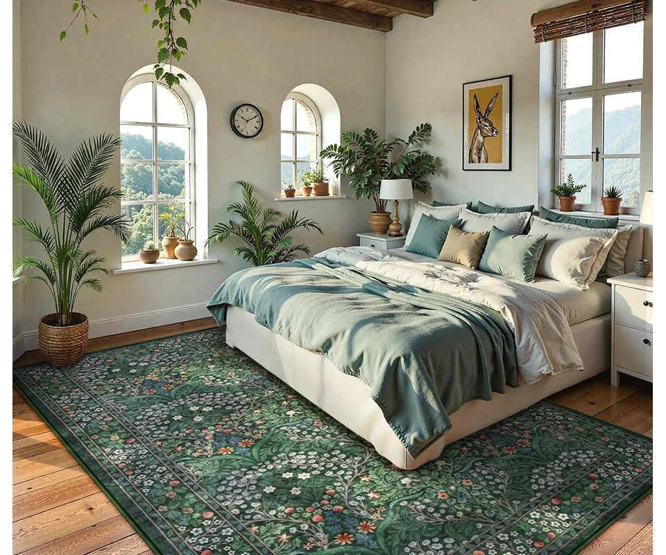 Pink Living Room Carpet Large Machine Washable Carpets Bedroom Bedside Floor Mat Home Decoration Bohemian Flower Non-Slip Rug 카펫