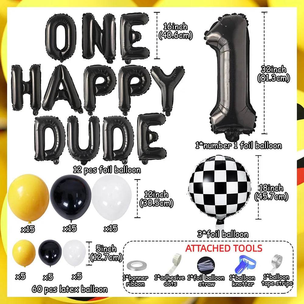One Happy Dude 1St Birthday Party Decoration, One Yellow Black Happy Dude Balloon Garland Arch Kit Suitable for Birthday Party Supplies 1St Birthday Celebration Party Decoration Creative Suitable for Baby Girls and Boys - AIAZ