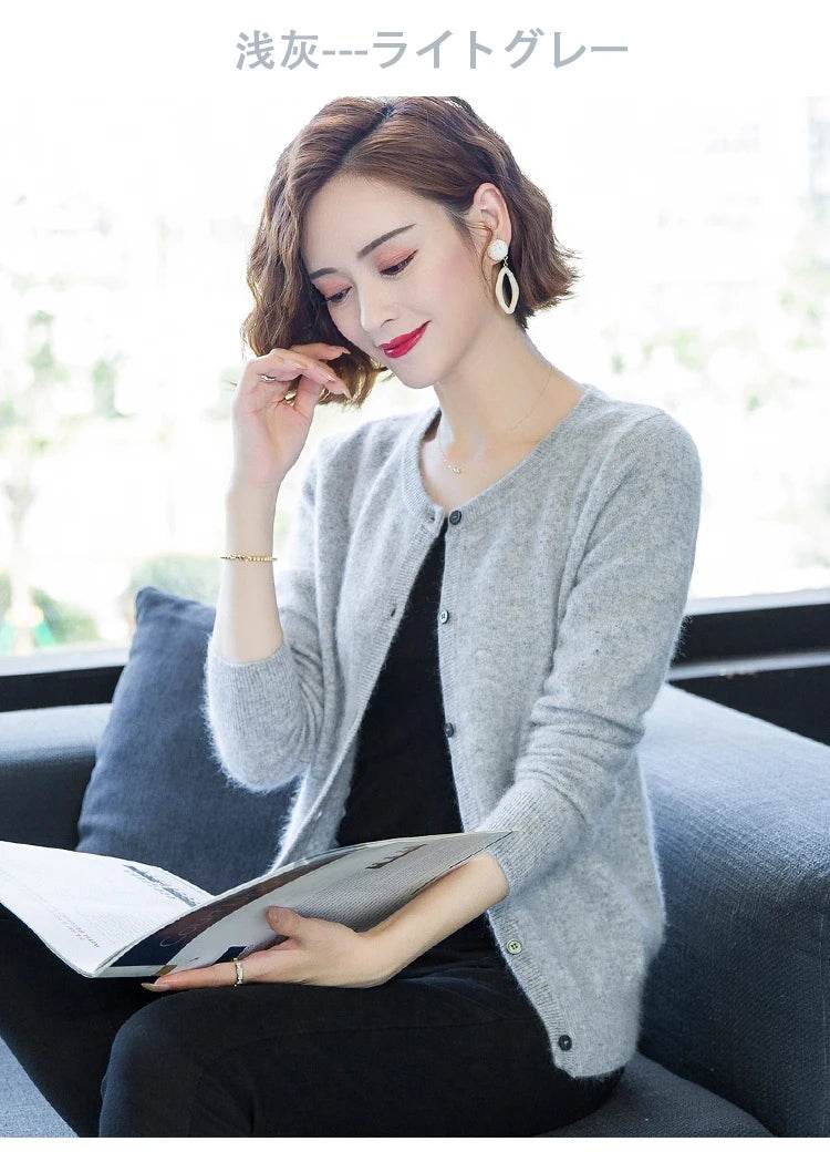 Women Cardigan Large Size Warm Pure Mink Cashmere Sweaters O-neck Loose Coat Female Sweater Ladies' Jacket Solid Knit Cardigans - AIAZ