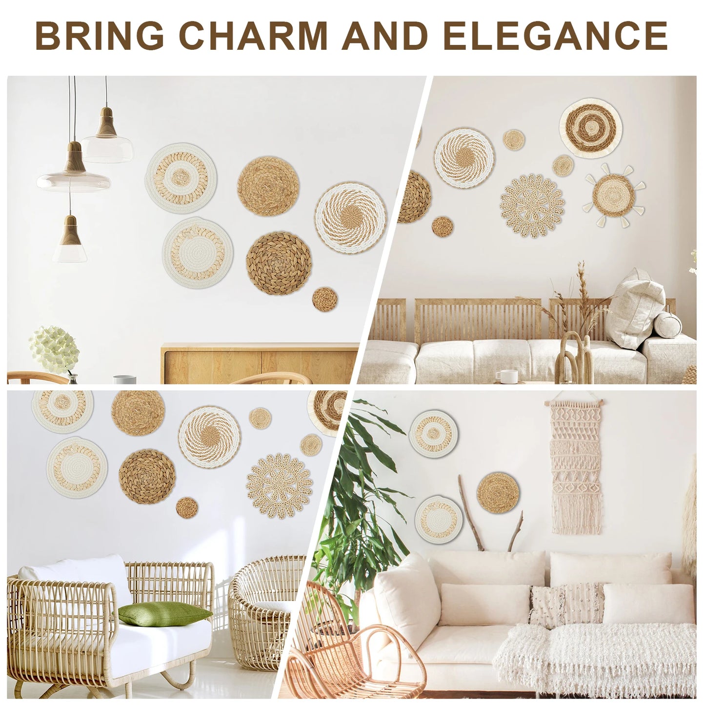 11Pcs Woven Wall Basket Decor Decorative Rattan Wicker Wall Decor Handmade Wicker Wall Baskets Aesthetic Wall Basket Decor Woven
