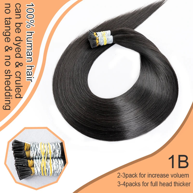 100% Human Hair Straight I Tip Hair Extensions Natural Real Human Fusion Hair Extensions Keratin Capsule Brown 613 Blonde Color