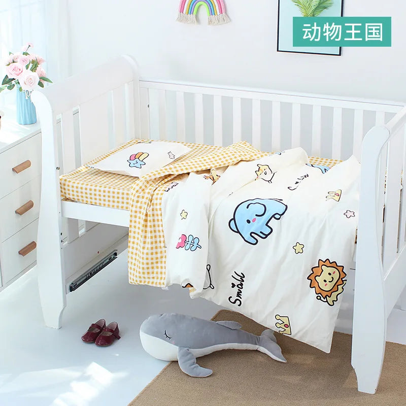 3Pcs Set Newborn Baby Cot Sheet Duvet Cover Case Pillowcase Cotton Cartoon Print Crib Flat Bed Sheet Infant Toddlers Beddings