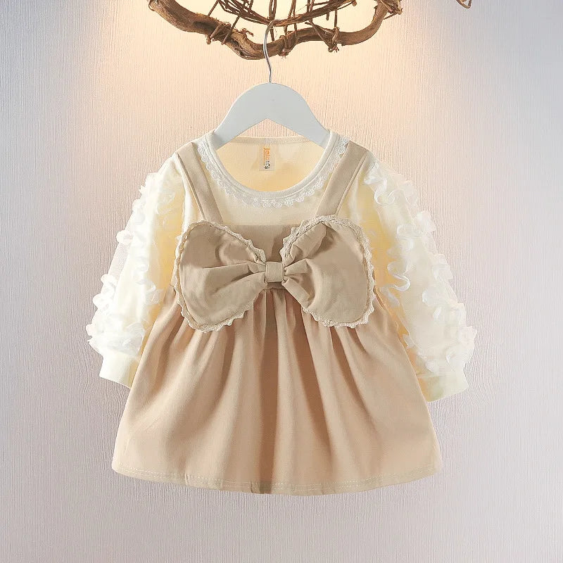 Girls' Autumn Dress New Style Baby Girl Dress Stylish Children's Princess Dress Baby Clothes Autumn Big Bow