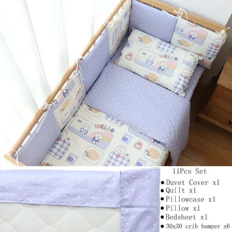 Baby Bedding Set Soft Cotton Baby Cot Kit Crib Bedding Set Quilt Duvet Cover Pillow Pilowcase Sheet Bumpers Baby Room Decoration