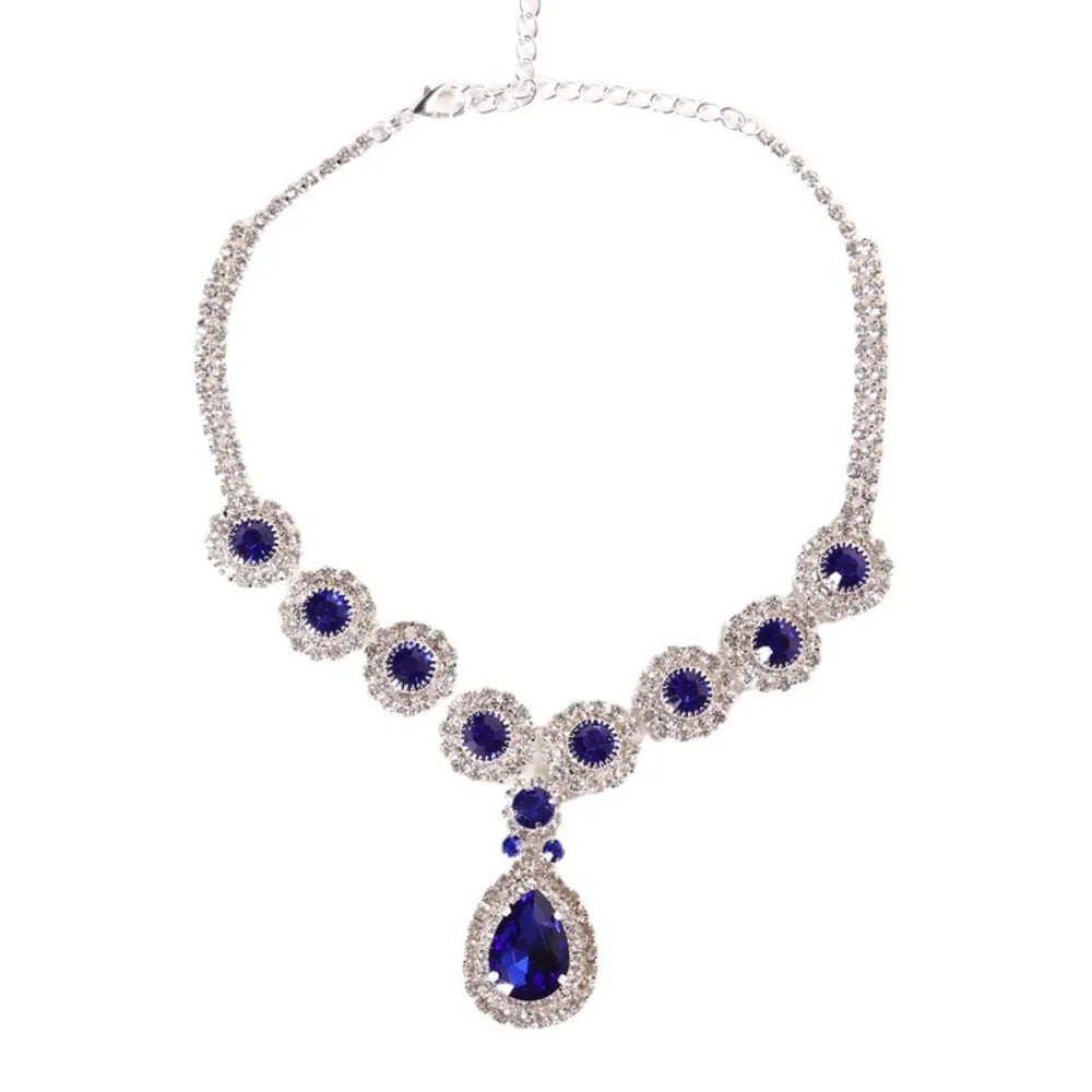 Elegant Blue Rhinestone Water Drop Necklace Chain Bridal Jewelry 2024 Fashion Gift Crystal Choker Necklace Wedding Accessories