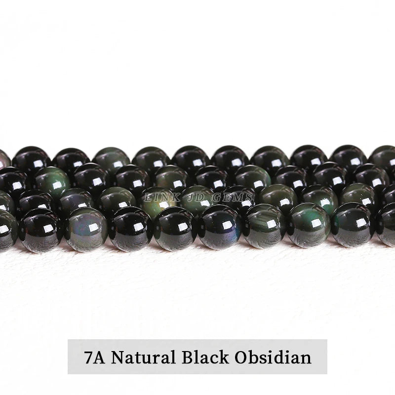 Natural Stone Golden Black Obsidian Bead Shinny Round Loose Gemstone Bead for Jewelry Making Diy Bracelet Necklace Accessory 15"