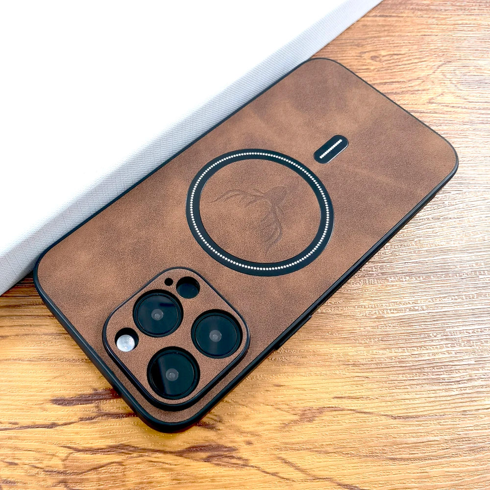 Luxury PU Leather Deer Case For iPhone 17 Air 16 15 14 13 12 11 Pro Max Plus 16E 15Pro 14Pro 13Pro Magsafe Wireless Charge Cover