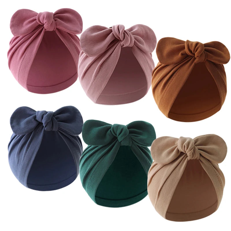 Pudcoco Baby Girls Turban Hat, Soft Elastic Cute Knotted Bow Hat Nursery Beanie Cap for Infant