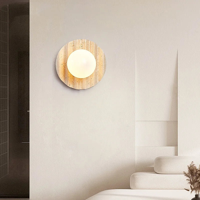 IWHD Yellow Cave Stone LED Wall Lamp Sconce Pull Chain Dining Room Coffee Nordic Modern Simple White Glass Stair Light Fixtures