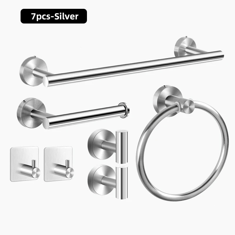 Bathroom Hardware Set Stainless Steel Bathroom Accessories Set Wall Mounted Towel Bar Towel Ring Toilet Paper Roll Holder Set