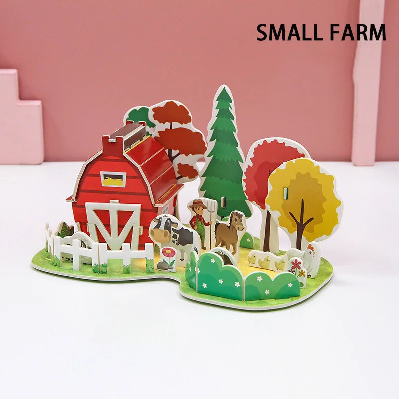 3D Paper Puzzle Montessori Miniature Houses Funny Carton Construction Models For Kids Handmade Educational Toys