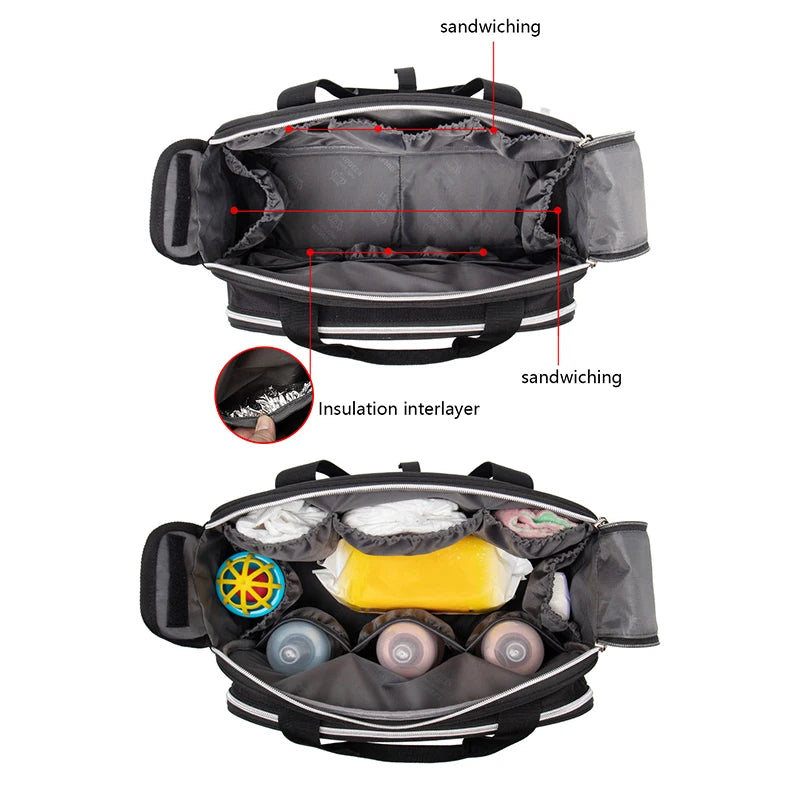 Lequeen New Maternity Mommy Travel Bag Black Shoulder Bag Handbag Tote Dry and Wet Separation Baby Diaper Stroller Bag