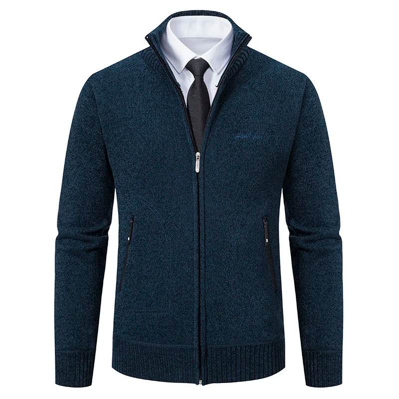 2023 Knitwear Spring and Autumn Men's Stand-up Collar Thick Warm Cardigan Sweater Winter Loose Casual Coat - AIAZ