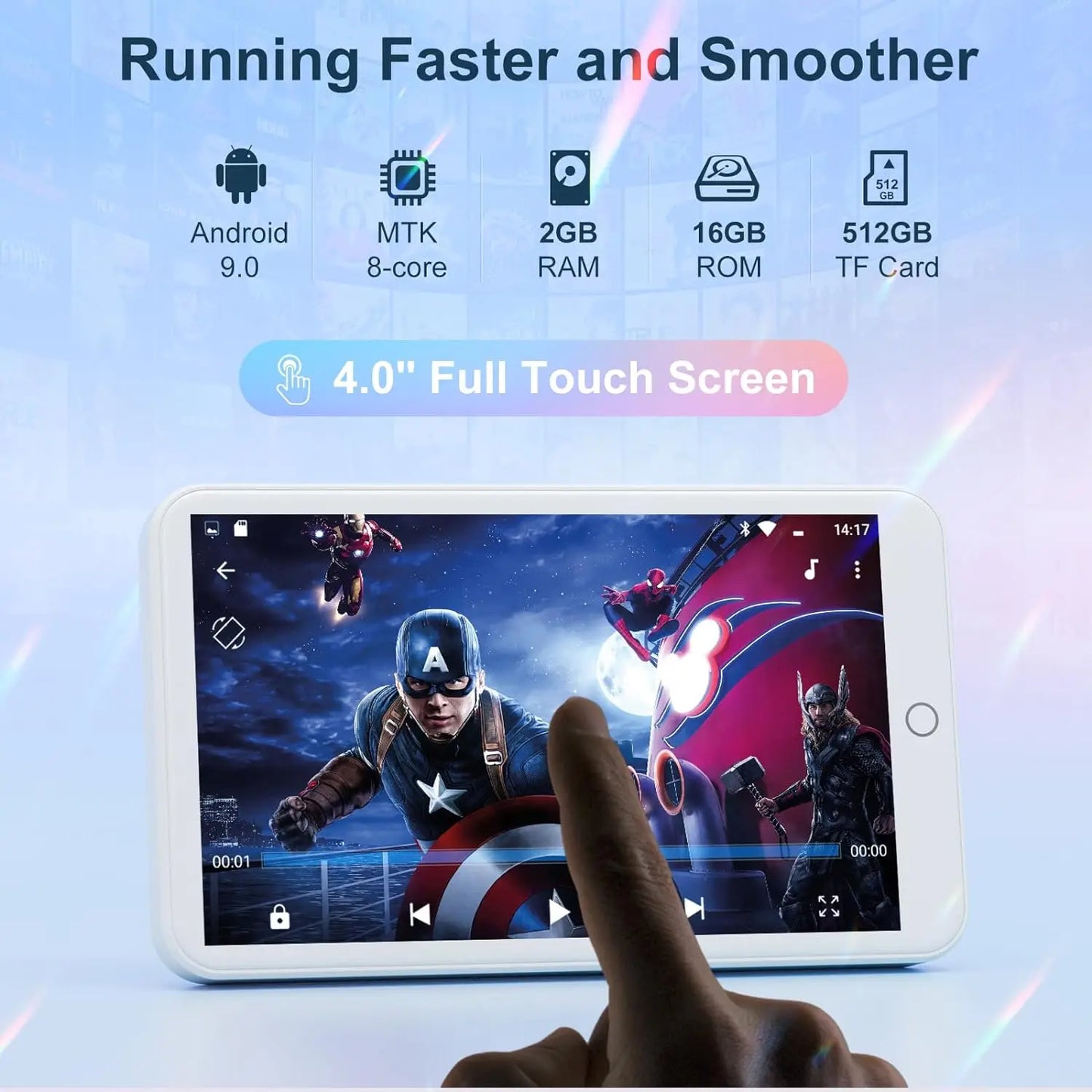 MECHEN MP3 Player Android 9.0 with Bluetooth and WiFi,MP3 MP4 Player with Spotify,Audible,Pandora, Up to 512 GB (White)