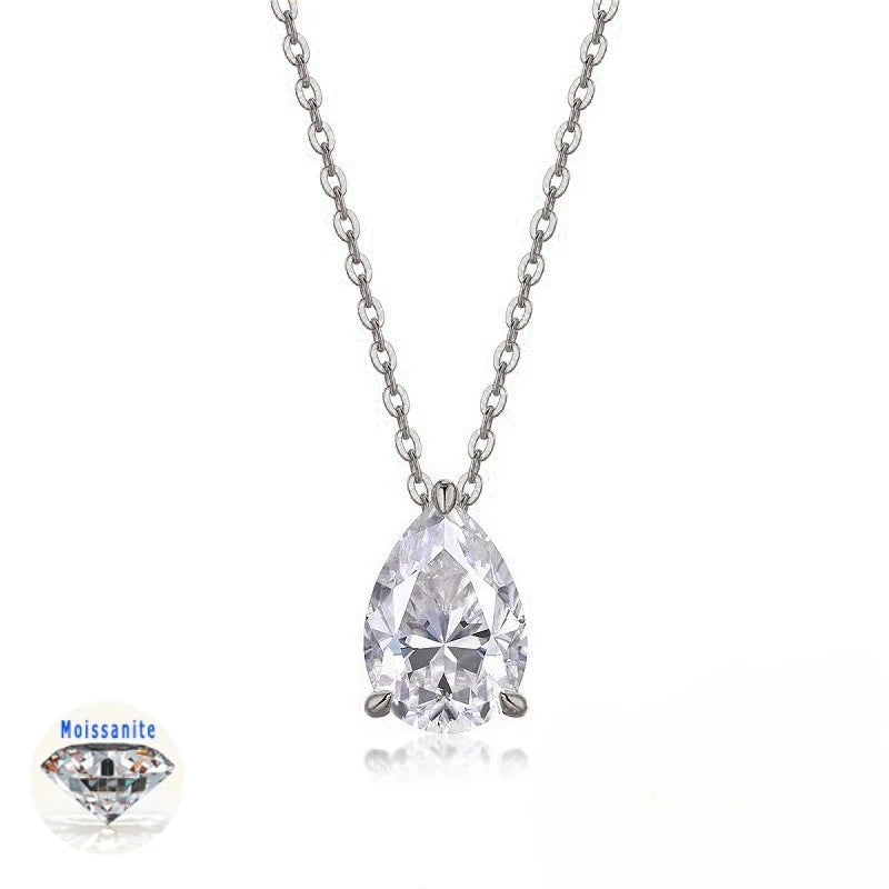 1-5CT Pear Cut D VVS1 Moissanite Necklace 100% S925 Silver 18k Gold Plated Single Diamond Women's Pendant Necklace Fine Jewelry