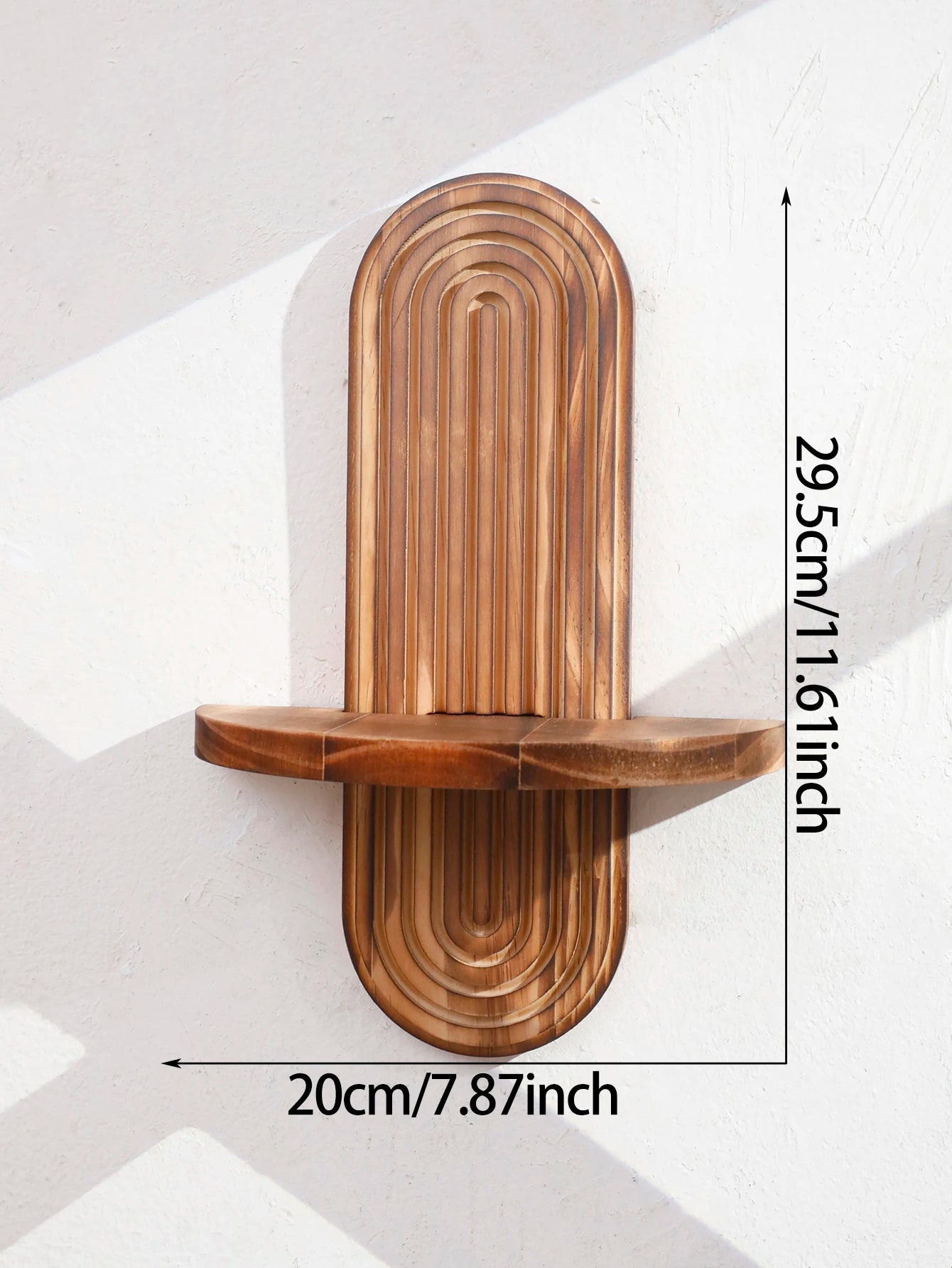 1/2-Tier Rustic Boho Wooden Wall Shelves - Charcoal Geometric Oval Wall-Mounted Shelves, Plants Display Stand, Home Decor Shelf